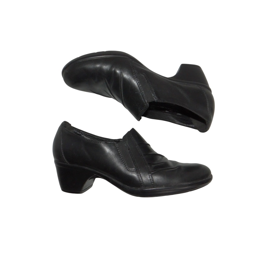 Clarks Womens Black Leather Pleated Slip On Wedge Pump Shoes 6M 60482